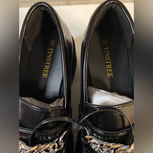 Black Chunky Platform Loafers with Chain Accent - Picture 5 of 8